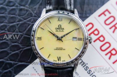 Perfect Replica Omega Deville Textured Case Yellow Mother Of Pearl Dial 40mm Automatic Watch 